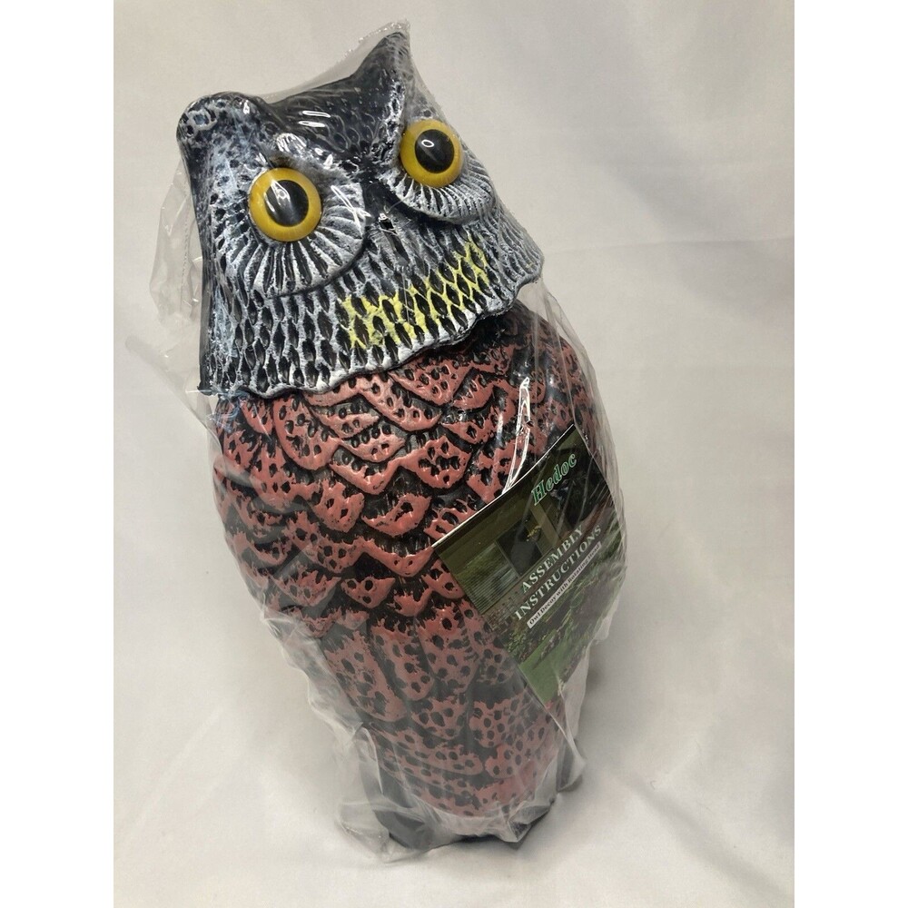 Owl Decoy Garden Predator Repellent Rotating Head Scare Birds Away 15” Tall
